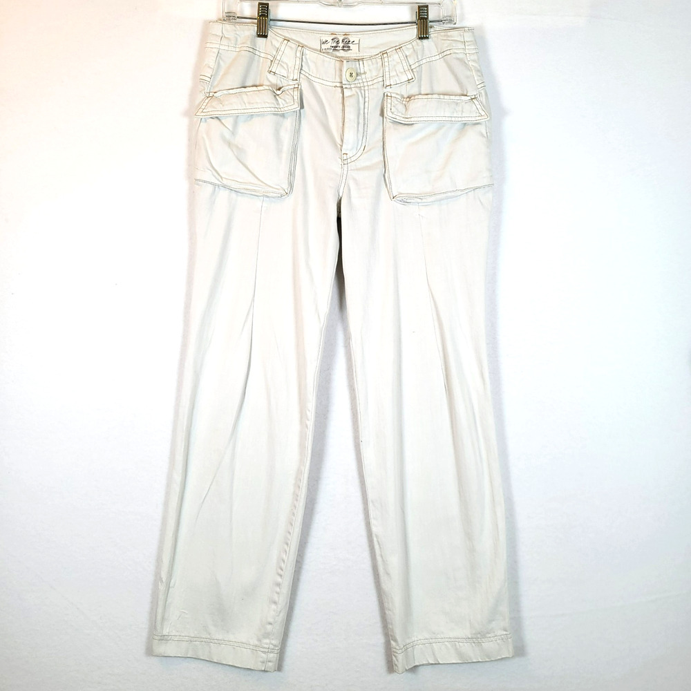 Free People Womens Sailor Pocket Straight Loose Denim Jeans Pants Size 28 White